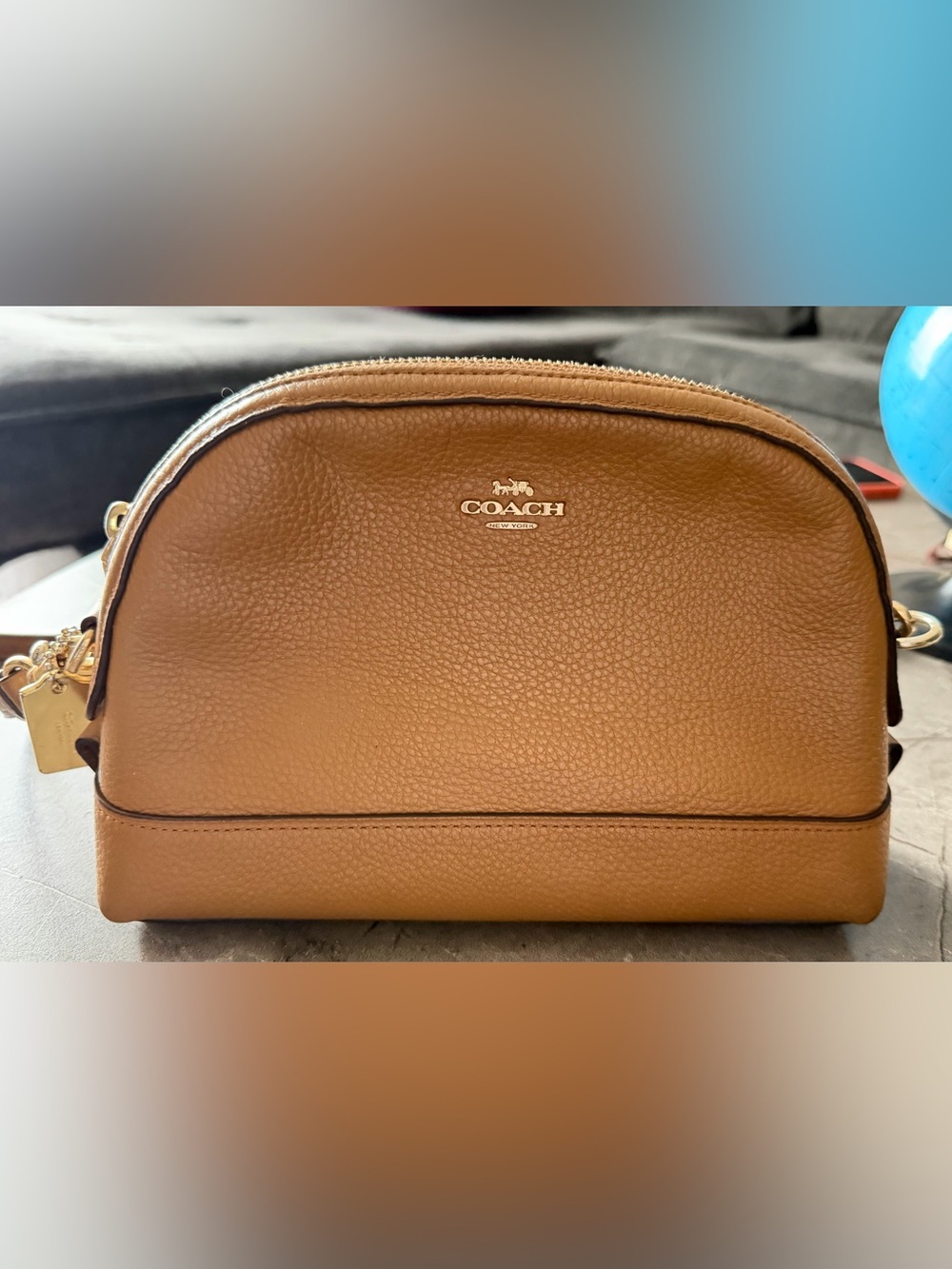 COACH F76673 Refined Pebble Leather Dome Crossbody Bag - Light Saddle